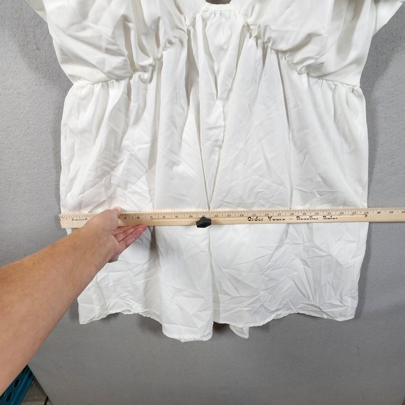 SHEIN X Dress Womens Large White Ruffle Sleeve Tie Back Mini Babydoll Style - Picture 5 of 14